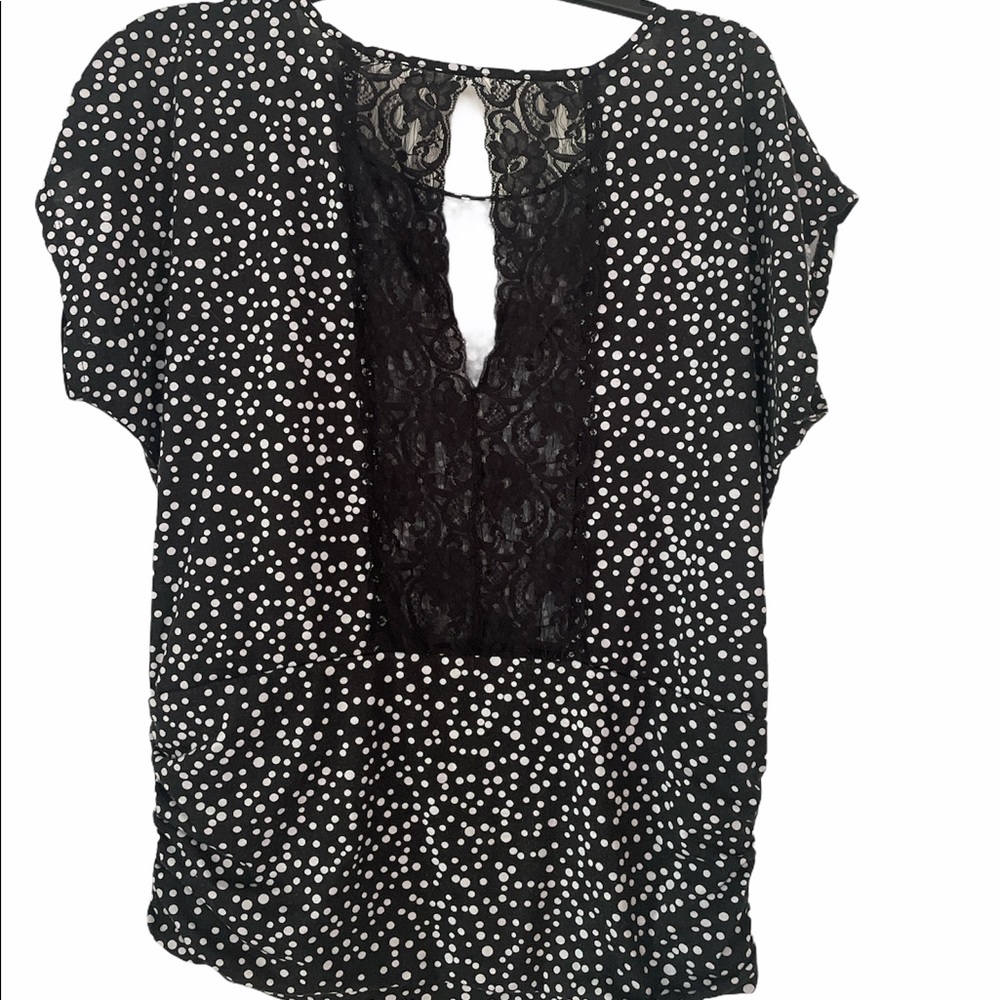 Maurices polka dot shirt with lace back